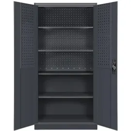 Jan Nowak Werkzeugschrank mit Lochwand BRUNO 5 Ebenen Abschließbar Metallschrank mit Werkzeugwand Werkstattschrank 185x92x50cm Anthrazit