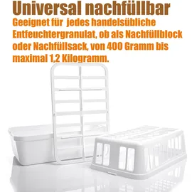 BigDean 4 Stück Luftentfeuchter + 8x 1,2kg Luftentfeuchtergranulat Nachfüllpack – Feuchtigkeits-Stopper nachfüllbar + wiederverwendbar – Luftentfeuchterbox ohne Strom