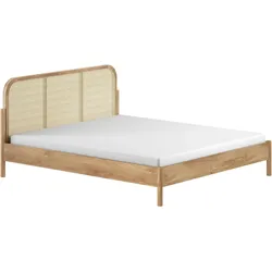 Bettgestell VIPACK "mit massiven Bettpfosten und furnierten Bettseiten", braun (eiche natur, eiche natur, eiche natur), B:188,5cm H:90cm L:208,5cm, Betten, ohne Lattenrost, mit höhenverstellbarem Rahmenbeschlag, zwei Breiten