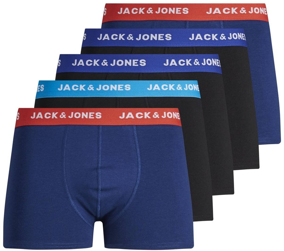 JACK&JONES Herren Boxer Shorts, 5er Pack - JACLEE TRUNKS, Baumwoll-Stretch Schwarz/Blau M