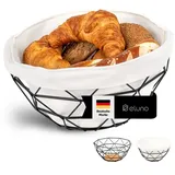 ELUNO Brotkorb Obstkorb, Brotkorb, Metall schwarz & Bambus Ø ca. 30x14 H cm, Metall, Stoff, (1-tlg), inkl. abnehmbarem Stoffbezug schwarz Ø 30 cm x 14 cm