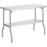 Vevor Arbeitstisch Küche, 1220 x 610 x 850 mm Arbeitstisch Gastro 2-lagiger Zubereitungstisch Edelstahl Gastro Tisch, Essenszubereitung Gewerbe Küchentisch Lebensmittel Küchentisch Edelstahltisch