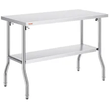 Vevor Arbeitstisch Küche, 1220 x 610 x 850 mm Arbeitstisch Gastro 2-lagiger Zubereitungstisch Edelstahl Gastro Tisch, Essenszubereitung Gewerbe Küchentisch Lebensmittel Küchentisch Edelstahltisch