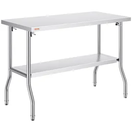 Vevor Arbeitstisch Küche, 1220 x 610 x 850 mm Arbeitstisch Gastro 2-lagiger Zubereitungstisch Edelstahl Gastro Tisch, Essenszubereitung Gewerbe Küchentisch Lebensmittel Küchentisch Edelstahltisch