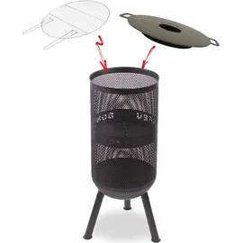 Bonfeu Bonves Ø 34cm Schwarz - Feuerkorb für den Garten - Feuertonne & Feuerstelle - Feuerschale Feuerkorb aus Stahl - Grillrost & Schürhaken zu...
