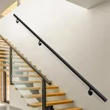 Wandmontierter Treppengeländer-Handlauf | 30cm-600cm Handläufe aus geschmiedetem Metall für Treppen | Geländer für Innentreppen, Haltegriff für Außenstufen | Schwarze dalvanisierte Rundrohrbalustrade(