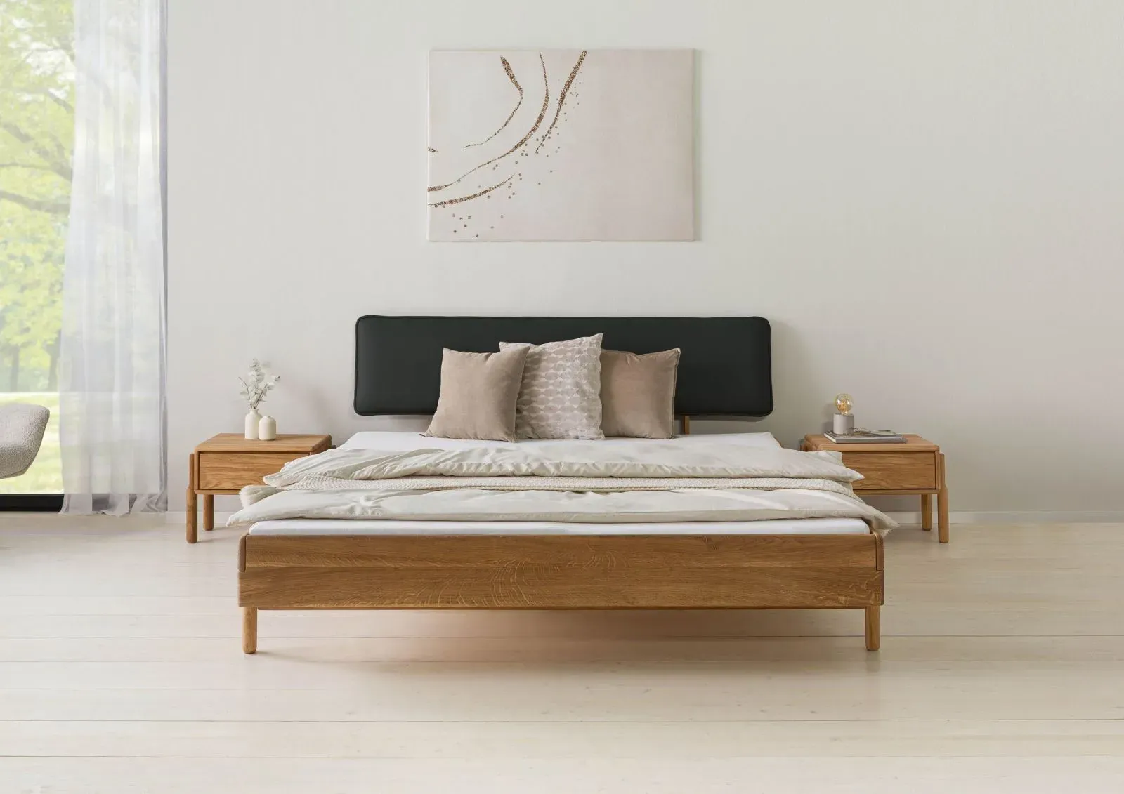Bett Eiche 160x200x94 natur geölt, Kopfteil anthrazit KIEL #02