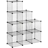 MODFU Stufenregal aus Metall Schwarz 109x37x109 cm, Steckregal mit 6 anpassbaren Würfeln