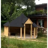 JVmoebel Grillkota Finnische Grillüberdachung aus Holz für Garten und Grillaktivitäten, Made in Europe braun|schwarz
