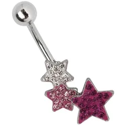 Bauchnabelpiercing ADELIA ́S "Piercing  Piercing Bauchnabelpiercing", Damen, bunt, Titan, modisch, Piercings, Titan Banane 3 Strass Sterne klar rosa lila