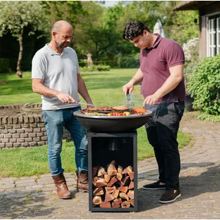 RJRoyal Living Plancha Grill Amigo Edelstahl Grillplatte BBQ Feuerschale Edelstahl mit Feuerplatte Outdoor Küche Grill Plancha Platte 67Øx 92cm Grillring