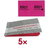 WOLF & APPENZELLER Doppelnummernblöcke 0001-0100, 0101-0200, 0201-0300, 0301-0400, 0401-0500, rot, 5 Blöcke