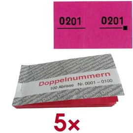 WOLF & APPENZELLER Doppelnummernblöcke 0001-0100, 0101-0200, 0201-0300, 0301-0400, 0401-0500, rot, 5 Blöcke