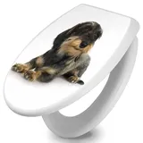 Banjado Toilettendeckel Mit Absenkautomatik WC-Sitz Soft Close Weiß Hygienischer Duroplast Leichte Montage Mit Motiv Dackel