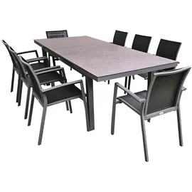 teico group 9-tlg. Alu Gartenmöbel Set anthrazit Tisch ausziehbar mit 8 stapelbaren Stühlen - Grau