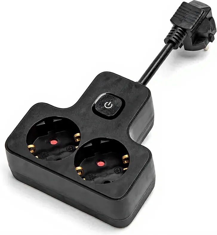 Aigostar Steckdosenleiste mit Kabel/Deutsch 2-fach/3G1.0mm2/5cm/Kurzes Kabel/Mit quadratischem Schalter/T-Form/Schwarz/PP