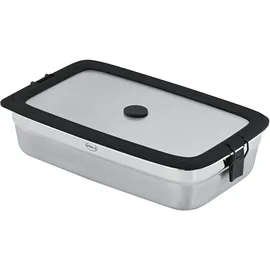 Rösle Edelstahldeckel FLEXX 2GO 1,5 L eckig mit Clips für Lunchbox, Silikonrand, aromadicht, Silikonventil, silberfarben/schwarz