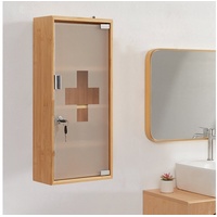 Zedelmaier Medizinschrank Medikamentenschrank aus Bambus mit verstellbare Einlegeböden (NHYX4001BM) Satinierte Tür aus gehärtetem Glas, 2 Schlüssel für Badezimmer, Büros 57 cm
