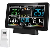 Aoucheni Wetterstation Funk mit Außensensor, Digital DCF-Funkuhr Thermometer Funkwetterstation (mit Farbdisplay, Außensensor, Wetter, Alarm, Temparatur Wetterstation, Zeitanzeige, 3er Set)