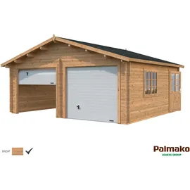 Palmako Holzgarage Roger mit Sektionaltor Braun tauchgrundiert 575 cm x 510 cm