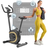 Hop-Sport Heimtrainer HS-015H, kompakter Hometrainer für Senioren geeignet, Fahrrad ideal für das Training zuhause, Pulssensoren & Anti-Rutsch-Pedale Gold