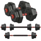 SONGMICS Hantelset, Hanteln mit Verbindungsstange, Hexagon, Kurzhantelset, 20 kg, für Workout, Fitnesstraining, Gewichtheben für Zuhause, Fitnessstudio, tintenschwarz SYL200B01
