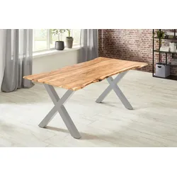 Esstisch Akazie naturfarben 180 x 90 cm X-Gestell silber YVONNE