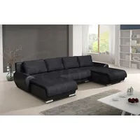 Wohnlandschaft Otis - Big Sofa, Eckcouch, Ecksofa, Couch mit Schlaffunktion und Bettkasten, U-Sofa, U-Form (Schwarz + Schwarz (Madryt 1100 + Berlin... - Schwarz