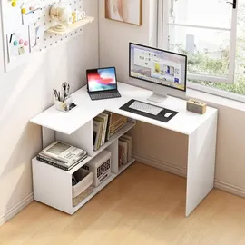 Woltu Schreibtisch Eckschreibtisch mit Stauraum, 120x100cm, Bürotisch, Computertisch mit Ablagefächern, PC Tisch, Winkelschreibtisch, Arbeitstisch für Büro Arbeitszimmer, Weiß