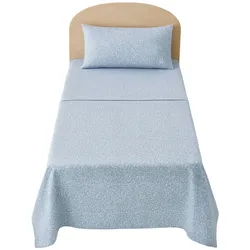 Benetton - 3-teiliges Einzelbettlaken-Set: Bettlaken (160x270cm), Spannbettlaken (90x200cm), 1 Kissenbezug (45x110cm), 100 % Baumwolle, Blau