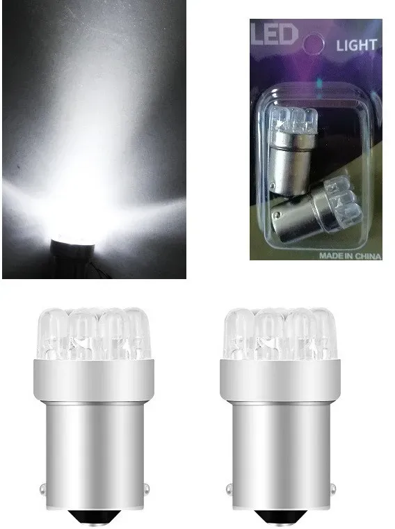 2er-Set LED-Lampen (9 LEDs) 1156 BA15S, 12V, weißes Licht – als Ersatz für Halogen, für Blinker, Bremslicht, Standlicht, Blister