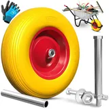 Masko Pu Schubkarrenrad Vollgummi 200 Kg Pannensicher 4.80/4.00-8 Ø 390mm Inkl. Achse Ersatzrad Gummirad Stahlfelge Reifen Pannensicher Für Schubkarre Gelb / Rot - Masko