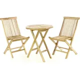 VCM 3-tlg. Balkonset | Tisch aus Holz mit Klappstuhl | Garten-Set | Sitzgarnitur 60 cm - Braun