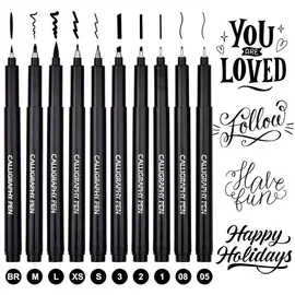 DealKits Kalligraphie Stifte Set 10 St. 10 Größen Schwarz