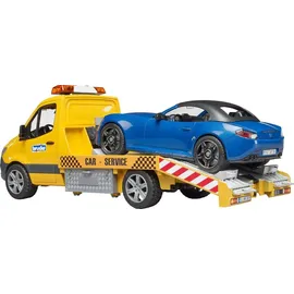 Bruder 02675 MB Sprinter Autotransporter mit Light - Sound Modul und BRUDER Roadster
