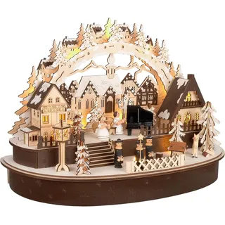 Brubaker 3D Lichterbogen LED Schwibbogen - Das große Konzert im Weihnachtsdorf 2025 - Weihnachtsbeleuchtung aus Holz Natur - 31 x 45 x 22 cm - Handbemalte Weihnachtsdeko für Tisch & Fensterbank