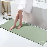 RUERYA Salbeigrüne Badematte 39,9 cm x 119,9 cm Extra Lange Badezimmermatte Große Schnell Trocknende Super Saugfähige Rutschfeste Gummierte Rückseite Duschmatte Badematten für Badezimmerboden, Wanne
