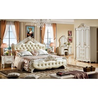 JVmoebel Schlafzimmer-Set, Chesterfield Schlafzimmer Bett Design Betten Luxus Möbel 3tlg. beige