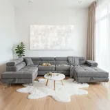 sofiland Ecksofa U-Form Hellgrau 2-Sitzer