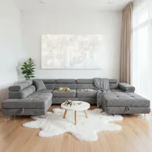 sofiland Ecksofa U-Form Hellgrau 2-Sitzer