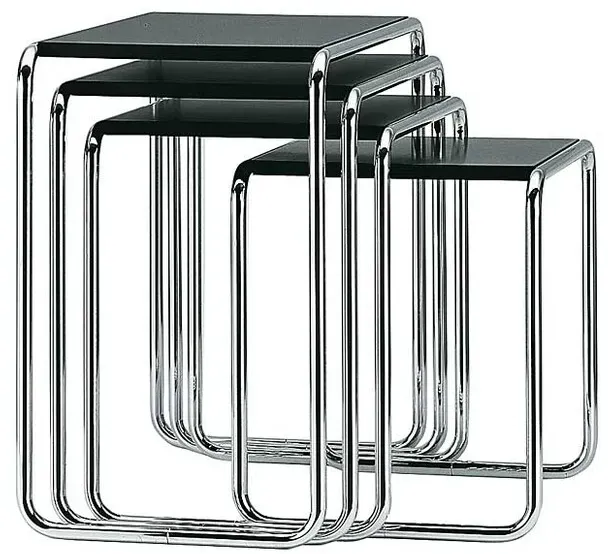 Thonet Satztisch B9 schwarz, Designer Marcel Breuer, 60x45-66x39 cm