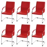 Mendler 6er-Set Esszimmerstuhl Samara, Freischwinger Küchenstuhl Lehnstuhl Stuhl, Stahl rot