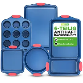 NutriChef 6-Teiliges Backformen Set Antihaft – Cake Baking Set PFOA, PFOS & PTFE-frei – Stapelbar & Platzsparend, Leicht zu Reinigen – mit Springform, Kuchenform Eckig, Backblech Groß & Muffin Blech