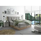 Uno Livetastic Boxspringbett, Beige, Textil, Buche, massiv, H2, 7-Zonen, Höhe ca. 20 cm, 160x200 cm, Fsc, gepolstertes Kopfteil, Topper durchgehend, Schlafzimmer, Betten, Doppelbetten