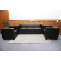 3-1-1 Sofagarnitur Couchgarnitur Loungesofa Lille ~ Leder schwarz