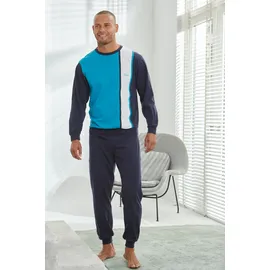 H.I.S. Pyjama Schlafanzug mit breitem Streifen Blau 56/58 (XL)
