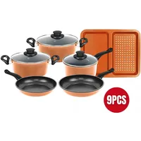 Herzberg Cooking Kochtopfset mit Glasdeckel, Topfset mit Backblech, Kupfer, 9tlg, Pfanne + Kochtopf, Kupfer
