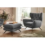 KAWOLA Sessel CHARME Hochlehnsessel Cord grau mit Hockerbank
