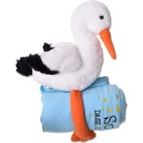 TE-Trend Storch 38cm groß mit Decke 100x80cm in blau, liebevoll gestaltet, Babys und werdende Eltern