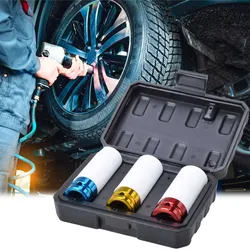 Steckschlüssel-Set 3tlg - 17/19/21mm Radmuttern farbcodiert - schützt Felgen vor Kratzern - Hand- & Schlagschrauberbetrieb - Chrom-Vanadium-Stahl - 1/2 Zoll